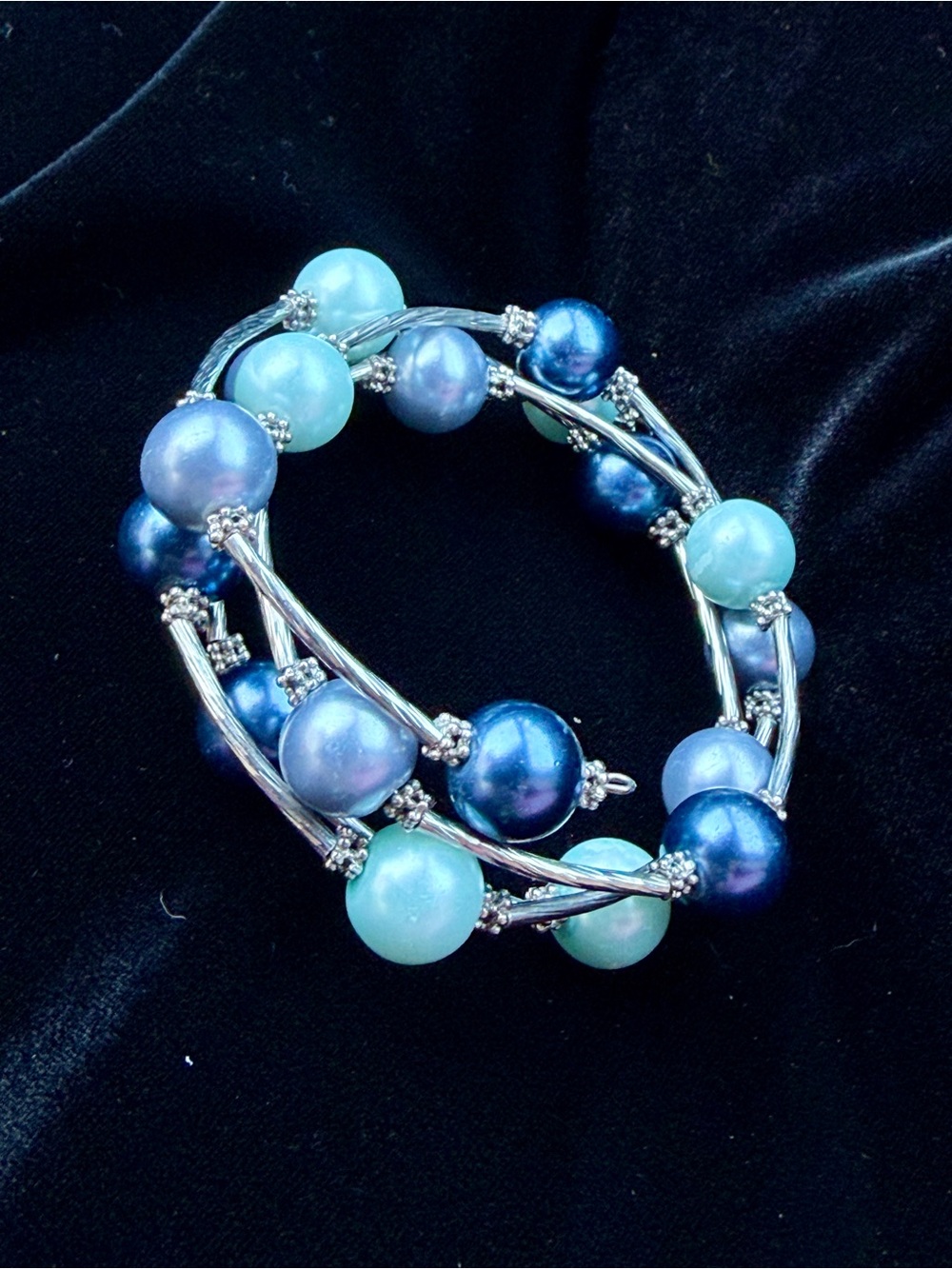 Multi-Strand Blue Pearl Bead Bracelet - Women Jewelry